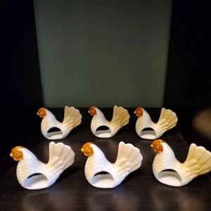 Vintage Bone China Chicken Napkin Rings Lot of Six Farmhouse Rustic Decor - Picture 1 of 7