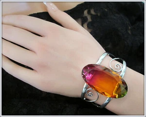 TUORMALINE OVAL GEMSTONE LADIES STUNNING UNIQUE SILVER BRACELET - Picture 1 of 6