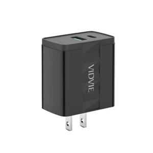 VIDVIE QC20W Dual Port Fast Charger with Iphone Micro USB Type C Cable PLM330C - Picture 1 of 12