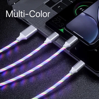 Universal LED Light-up Flashing USB Charging Cable Cord 3 in 1 Multi Functions - Image 1 of 4