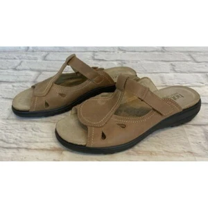 HOTTER MIRAGE Tan Leather Slide Sandals Made In England Womens 7.5 / 38.5 (8k5) - Picture 1 of 10