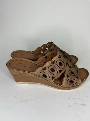 Spring Step Shoes Sandals Wedges Slides Women Size 38 US 7 Brown Leather - Image 1 of 4