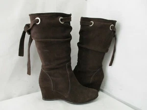 MUJER Italia Marrón Gamuza Cuero Cremallera Cuña Medio Pantorrilla Botas Mujer Talla 38 EUR - Imagen 1 de 9