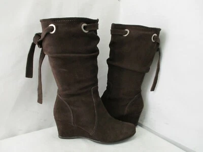 MUJER Italia Marrón Gamuza Cuero Cremallera Cuña Medio Pantorrilla Botas Mujer Talla 38 EUR Foto 1 de 4