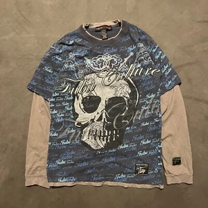 Vintage Fubu Culture Built In Long Sleeve T Shirt Men Small Y2K Skull Grunge AOP - Picture 1 of 9