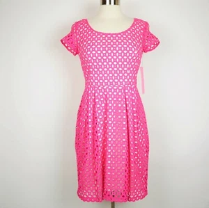BETSEY JOHNSON Women's 6 Hot pink crochet short sleeve fit & flare A line dress - Picture 1 of 11