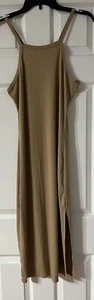 Love J USA Large Women’s Beige Long Casual Sleeveless Dress Knee Slit - Picture 1 of 7