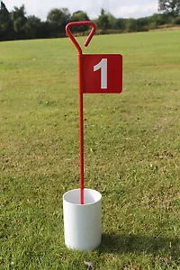 Numbered Red Metal Putting Flag with Practice Golf Putting Hole Cup - Picture 1 of 14