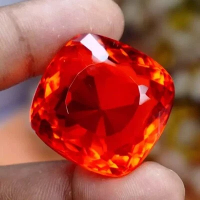 认证天然 100+ 克拉墨西哥火蛋白石红色橙色靠垫切割宝石 — 第 1/4 张图片