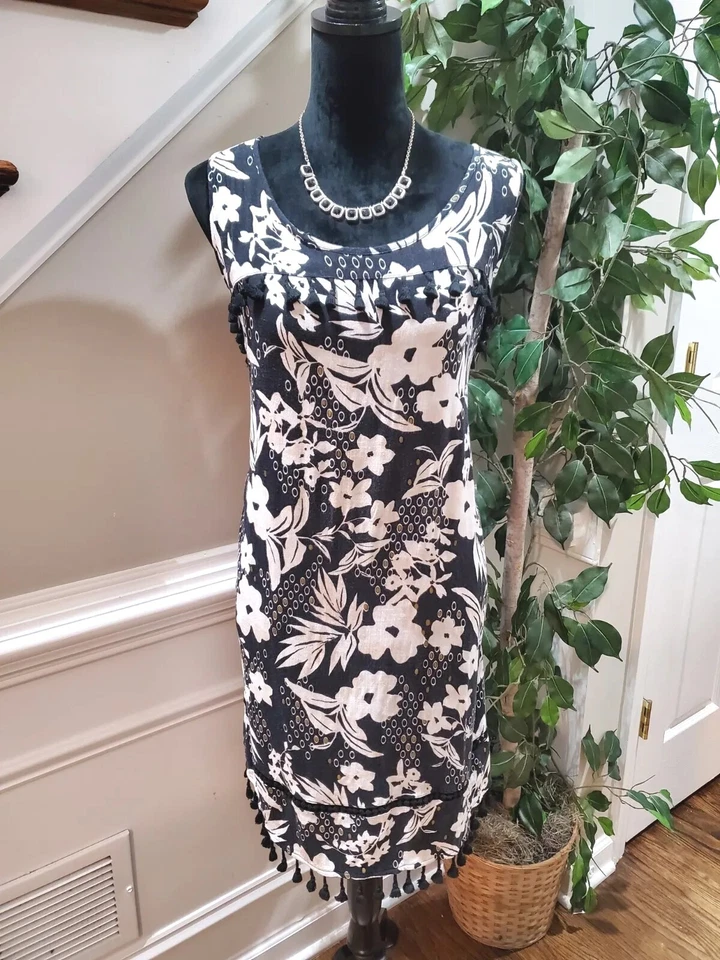 Vestido para mujer New Directions floral rayón cuello redondo sin mangas hasta la rodilla XL Foto 1 de 4