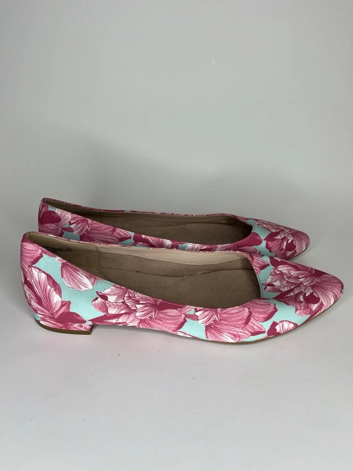 Zapatos planos aerosoles para mujer talla 9,5 M estampado floral textil rosa azul Foto 1 de 4