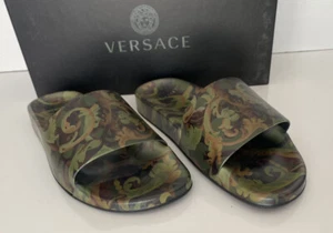 Versace Baroccoflage Slides Sandals Khaki 13 US (46 Euro) IT DSU6516 NIB $395  - Picture 1 of 11