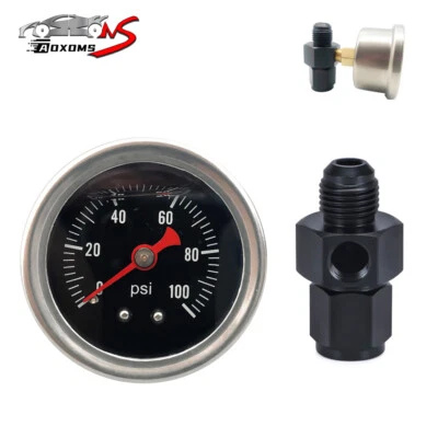 Fuel Pressure Gauge Liquid 0-100psi Oil Pressure Gauge 1/8" NPT + AN6 Adapter - Image 1 of 4
