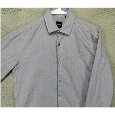 Camisa Boss Hugo Boss Para Hombre Pequeña Azul Marrón Blanco Pata de Gallo Abotonada Calce Ajustado Foto 1 de 4