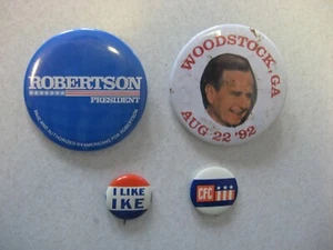 LOT OF 4 POLITICAL CAMPAIGN PINS PINBACKS ROBERTSON IKE CFC BUSH WOODSTOCK, GA - Picture 1 of 4