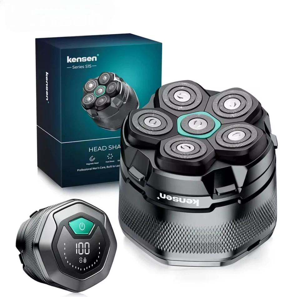KENSEN Rasoio Elettrico Uomo Calvo 6D USB LED Wet&Dry Testina Magnetica