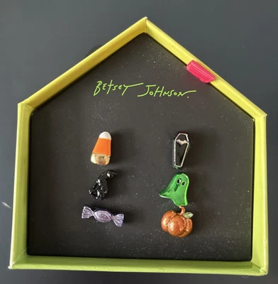 NWT Betsey Johnson Stud Earrings Six pc Halloween Mismatch Coffin, Ghost, Cat,… - Image 1 of 4