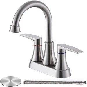 Brushed Nickel Bathroom Faucet, 2-Handle Lead-Free 360° Swivel High-Arc Spout... - Picture 1 of 9