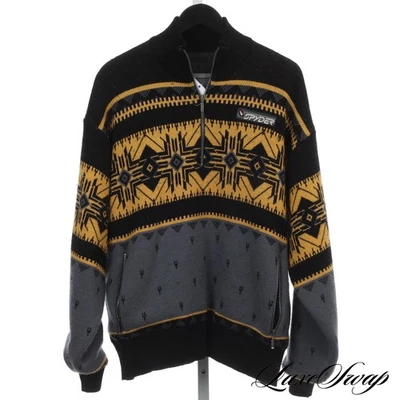 Suéter Grueso Spyder Negro Dorado Gris Explosionado Copo de Nieve Multi Estampado 1/2 Cremallera L  Foto 1 de 4