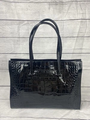 Bolso de mano de cuero negro hecho en pelle con estampado de cocodrilo maletín Foto 1 de 4