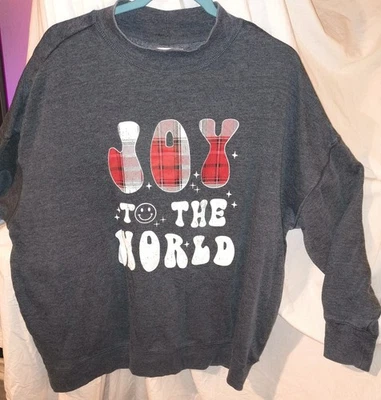 Sudadera gráfica Joy To The World gris y a cuadros talla 1 para mujer Maurices nueva sin etiquetas  Foto 1 de 4