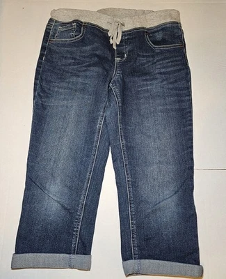 Justice Girls Distressed 牛仔裤 Capris 尺码 14.5 灰色抽绳腰围拉裤 — 第 1/4 张图片