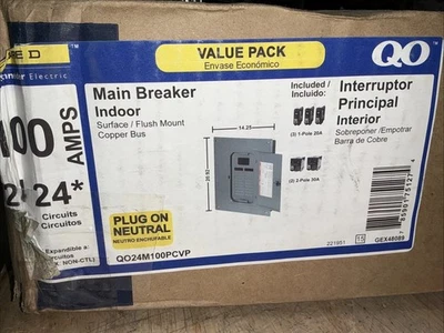 Interruptor principal interior Square D QO24M100PCVP centro de carga 100 amperios 24 espacios 24 circuitos Foto 1 de 4