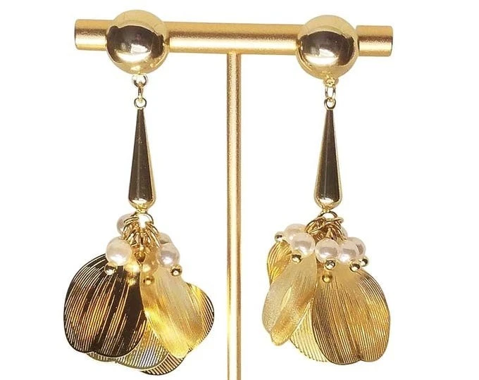 Abstract Flower Gold Metal Earrings, Filigree,  Art Deco, Hollow Out, Handmade - image 1 of 4