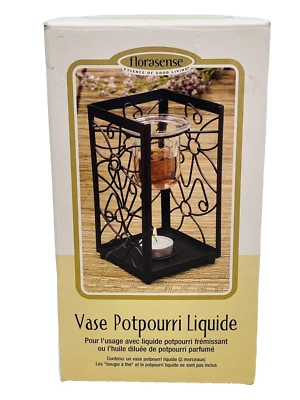 Vaso de vidro Florasense preto ferro fervente novo na caixa para óleo líquido Potpourri Índia - Imagem 1 de 4