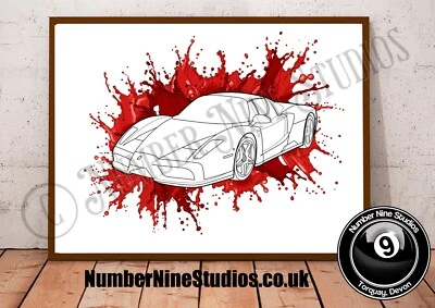 Ferrari с всплеском красной иллюстрации, высокое качество, подписано художником. - Изображение 1 из 4