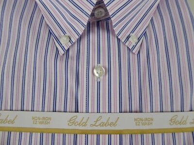 Camisa de vestir Roundtree & Yorke Gold Label sin hierro EZ NUEVA CON ETIQUETAS popelina a rayas algodón Foto 1 de 4
