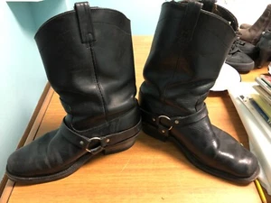 MENS 1990'S VIBRAM BIKER BOOTS BLACK BUCKLE ENGINEER 10.5 MOTORCYCLE SUPERHERO - Picture 1 of 23