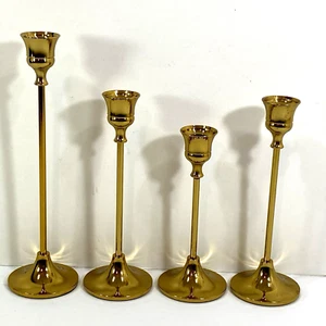 Brass Graduated Candlestick Candle Holders Long Stem Set of 4 - 6 1/4" to 9 3/8” - Picture 1 of 17