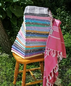 Aegean Concept Fringe Beach Bath Towel 37x77" Tweed Striped Turkish Cotton100Pcs - Picture 1 of 15