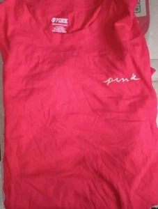 VS PINK long sleeve campus tee NEW size Large Red w/shine logo  - Picture 1 of 7