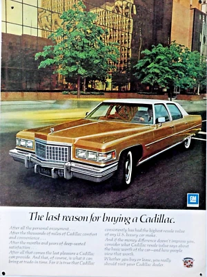 1975 Cadillac Fleetwood Brougham золото винтажная оригинальная печатная реклама - Изображение 1 из 4