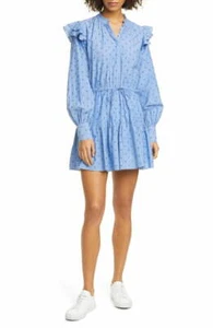 Mini Vestido Suizo Joie Monesa Azul Claro Manga Larga Algodón Punteado Nuevo con Etiquetas L - Imagen 1 de 5