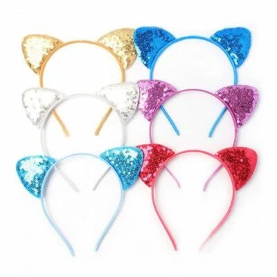Diadema orejas de gato brillantes para niños niñas niños accesorio para el cabello dorado plateado azul Foto 1 de 4
