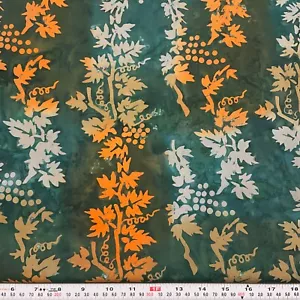 Grape Vines Green & Orange BATIK Cotton Fabric by the HALF YARD - Picture 1 of 2