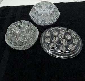 Flower Frogs Lot Of Three Clear Glass 2 Bubble And One Flat - Picture 1 of 15