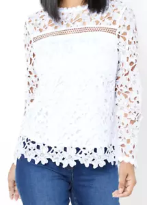 New Womens Crochet Lace Long Sleeve White Top Size UK 12 - Picture 1 of 2