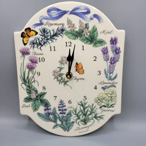 Olive Street Pottery Kitchen Wall Clock With Different Herbs, NOS Cover
