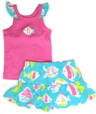Carter's Bebé Niñas Talla 3M o 6 Meses 2 Piezas Camiseta sin Mangas y Skort Conjunto Nuevo con Etiquetas Azul Rosa Foto 1 de 3