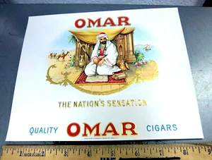 Etiqueta original vintage, años 1920 OMAR CIGARROS etiqueta caja de cigarros, estilo en relieve - Imagen 1 de 2
