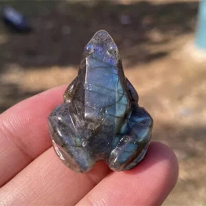 Natural Labradorite Quartz Crystal Stone Frog Carved Mini Animal Energy Figurine - Picture 1 of 18