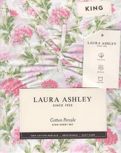 Laura Ashley King Sheet Set Edwina Pink Florals 4pc Cottage Farmhouse Chic Green - Picture 1 of 5