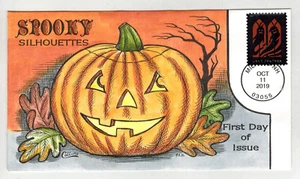 2019 COLLINS HANDPAINTED HALLOWEEN PUMPKIN SPOOKY SILHOUETTES - Picture 1 of 1