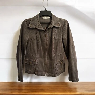 Chaqueta de mezclilla Tribal Jeans para mujer 4 bolsillos con cremallera negra carbón envejecida Foto 1 de 4