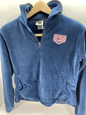 Colorado Avalanche Sweater Sweatshirt Women Sz Large 1/4 Zip Fleece Hockey Blue Cover