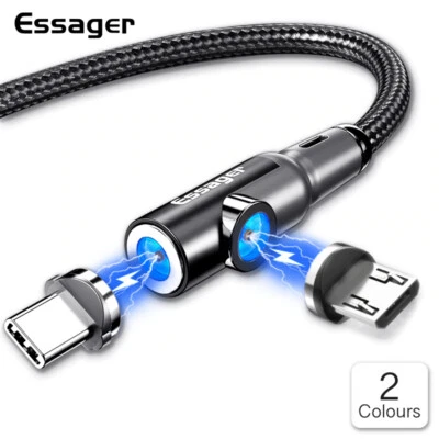 Essager 2 in 1 Straight Bend Magnetic USB Cable USB C Micro Charging. 1m 2m - Image 1 of 4